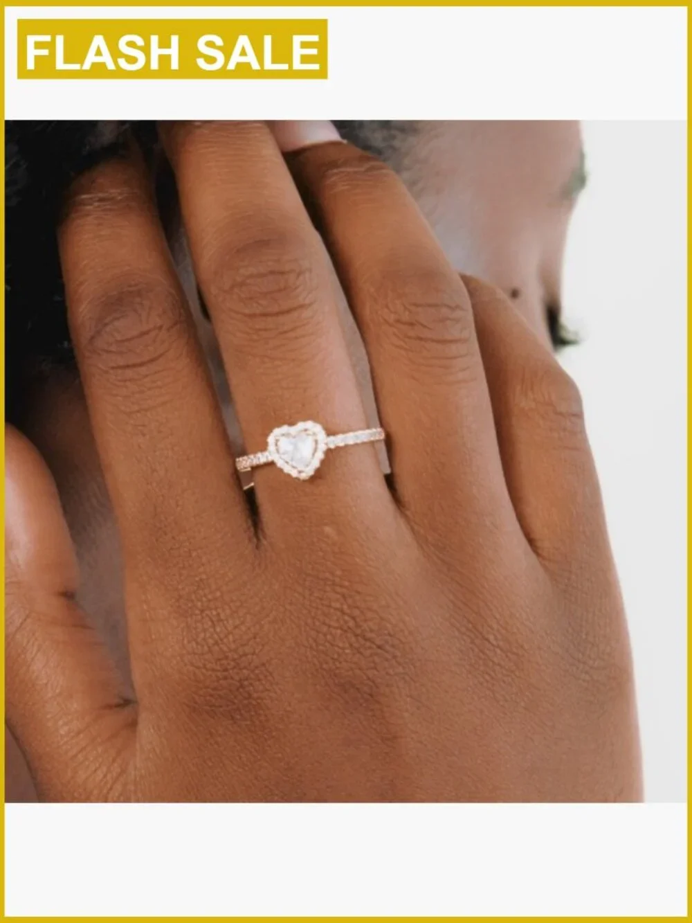 14K Gold Plated Halo Heart Promise Ring with Cubic Zirconia - Size 7